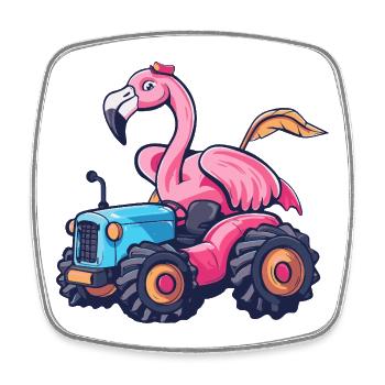 Flamingo Tractor Farmer - Magnet carré - blanc - Devant
