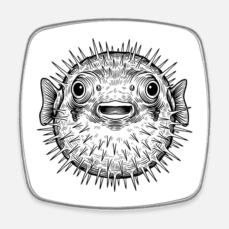 Kugelfisch - Viereckiger Kühlschrankmagnet - Weiß