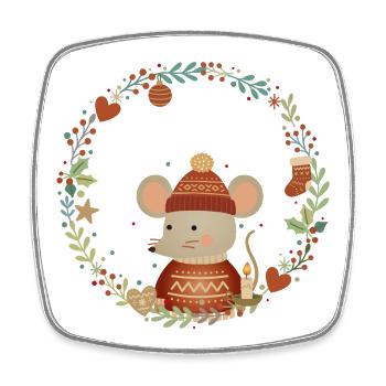 weihnachtliche Maus im gemütlichen Deko-Kranz - Viereckiger Kühlschrankmagnet - Weiß - Vorne