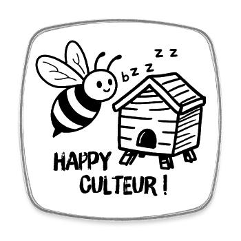 Beekeeper, Happy Grower Bee with a Beehive - Square fridge magnet - white - Front