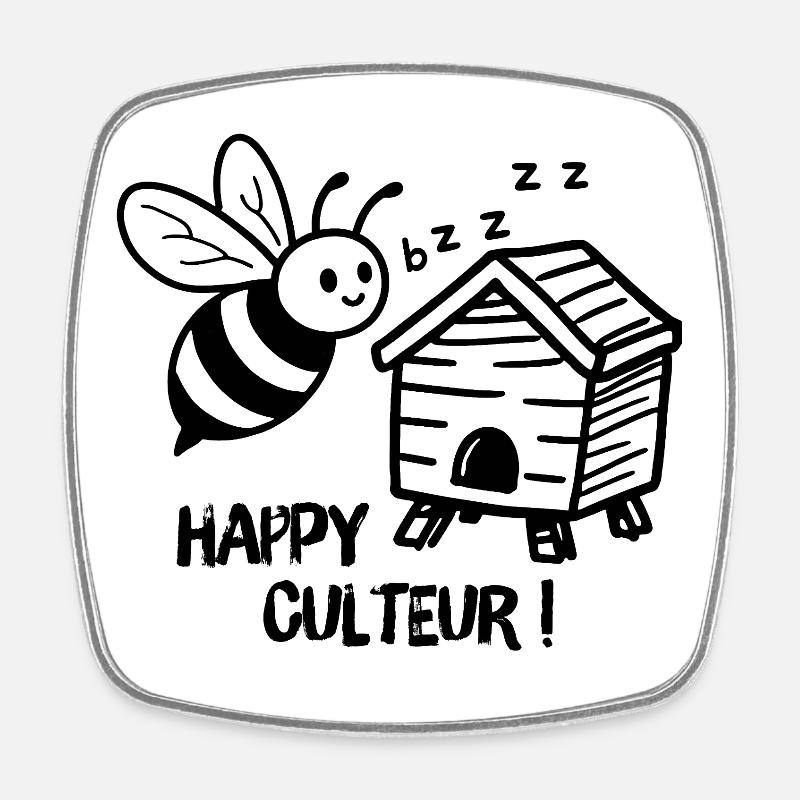 Beekeeper, Happy Grower Bee with a Beehive - Square fridge magnet - white