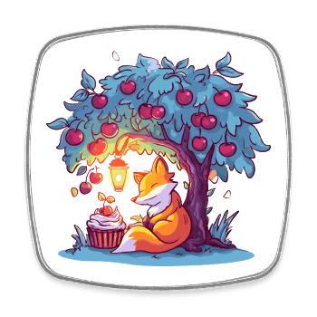 Kirschenbaum-Fuchs bei Laterne - Viereckiger Kühlschrankmagnet - Weiß - Vorne