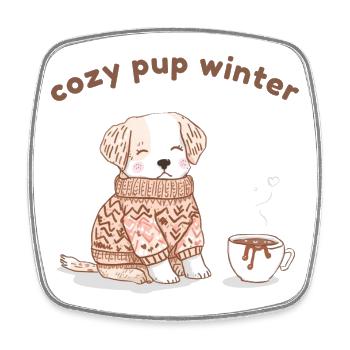 Cozy Pup Winter Cute Dog Design - Square fridge magnet - white - Front