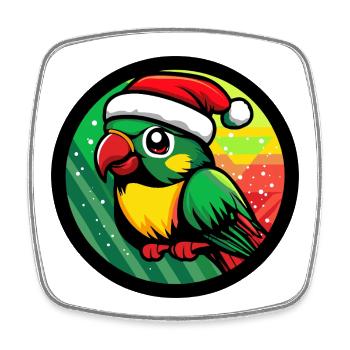 Cheerful parrot in Christmas suit - Square fridge magnet - white - Front