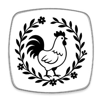 Coq dans une couronne de fleurs – motif de maison de campagne - Magnet carré - blanc - Devant