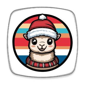 Weihnachts-Alpaka mit Santa Hut - Viereckiger Kühlschrankmagnet - Weiß - Vorne