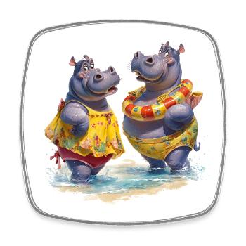 Two Hippos in Bathing Suit - Square fridge magnet - white - Front