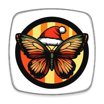 Winter Magic Butterfly with Christmas Hat - Square fridge magnet - white - Front