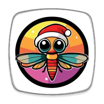 Kawaii Bee in Santa Hat Circle - Square fridge magnet - white - Front