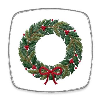 Embroidered Christmas wreath, scalable (printed) - Square fridge magnet - white - Front