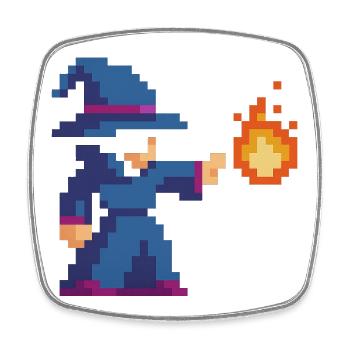 Pixel Wizard und Feuer - Viereckiger Kühlschrankmagnet - Weiß - Vorne