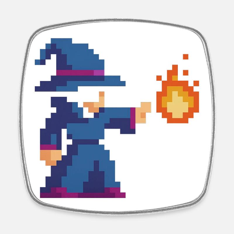 Pixel Wizard und Feuer - Viereckiger Kühlschrankmagnet - Weiß