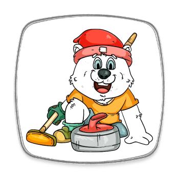 Curling player polar bear - Square fridge magnet - white - Front