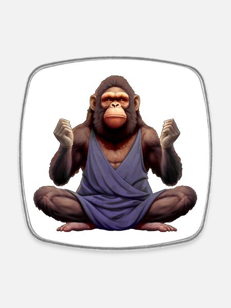 Singes de Yoga - Magnet carré - blanc