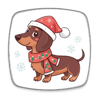 Dachshund Noël Chaleureux - Magnet carré - blanc - Devant