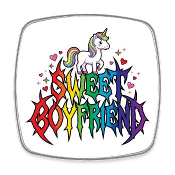 Boyfriend Unicorn Valentines Couple - Square fridge magnet - white - Front