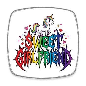 Girlfriend Unicorn Valentines Couple - Square fridge magnet - white - Front