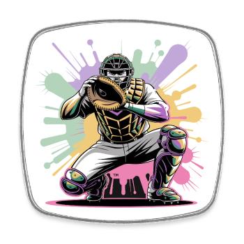 Baseball Catcher with Mask Colorful Splash Colors - Square fridge magnet - white - Front