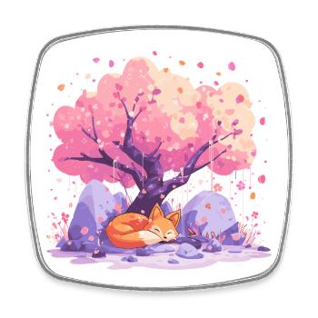 Sleeping fox under cherry tree - Square fridge magnet - white - Front