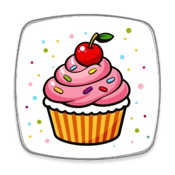 Bunter Cupcake mit Kirsche im Cartoon Stil - Viereckiger Kühlschrankmagnet - Weiß - Vorne