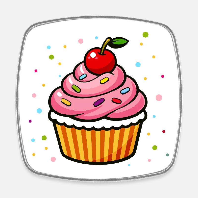 Bunter Cupcake mit Kirsche im Cartoon Stil - Viereckiger Kühlschrankmagnet - Weiß