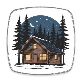 Cabane bois sous ciel étoilé nocturne - Magnet carré - blanc - Devant