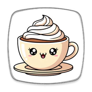Kawaii Latte Cup Schlagsahne - Viereckiger Kühlschrankmagnet - Weiß - Vorne