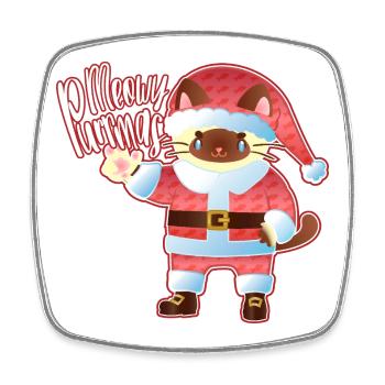 Meowy Purrmas Weihnachtsmann-Katzen-Kunst - Viereckiger Kühlschrankmagnet - Weiß - Vorne