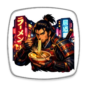 Neon Cyber Samurai Ramen - Viereckiger Kühlschrankmagnet - Weiß - Vorne