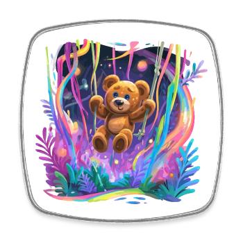 Neonwald-Teddybär auf Schaukel - Viereckiger Kühlschrankmagnet - Weiß - Vorne