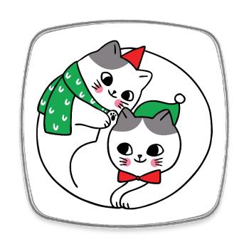 Cuddly cats under the mistletoe - Square fridge magnet - white - Front