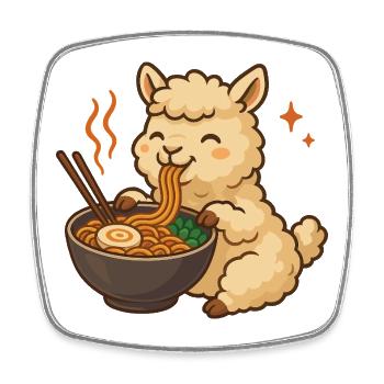 Alpaca with noodles ramen kawaii alpaca - Square fridge magnet - white - Front