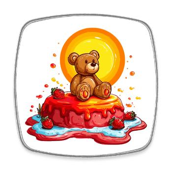 Teddy on sunny cake cartoon - Square fridge magnet - white - Front