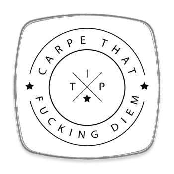Carpe That Fucking Diem - Sarcastic Badge Black - Magnet carré - blanc - Devant