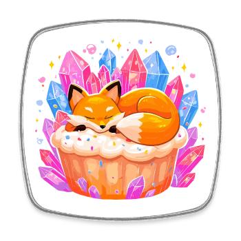 Schlafender Fuchs im Kristallcupcake - Viereckiger Kühlschrankmagnet - Weiß - Vorne