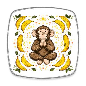 Dankender Affe mit Bananenring - Viereckiger Kühlschrankmagnet - Weiß - Vorne
