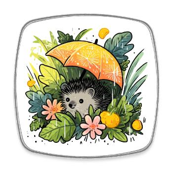 Igel mit Orangenregenschirm im Dschungel - Viereckiger Kühlschrankmagnet - Weiß - Vorne