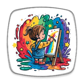 Little child paints in the rain of colors - Square fridge magnet - white - Front