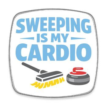 Curling, balayage drôle, cardio dur avec balai - Magnet carré - blanc - Devant