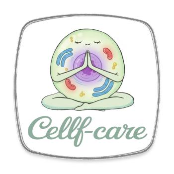 Self-care of the cell, meditation for biologists - Square fridge magnet - white - Front