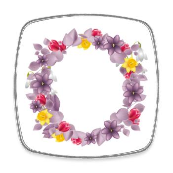 Couronne d’eucalyptus rose poussiéreux avec de délicates fleurs printanières. - Magnet carré - blanc - Devant