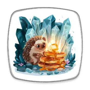 Igel mit goldenen Pfannkuchen - Viereckiger Kühlschrankmagnet - Weiß - Vorne