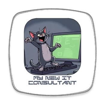 IT-Katze am Computer - Viereckiger Kühlschrankmagnet - Weiß - Vorne