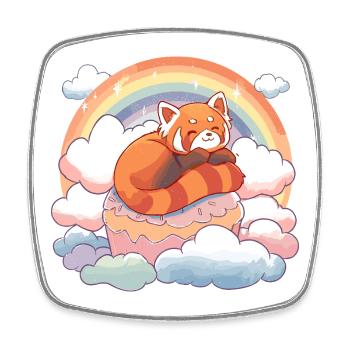 Panda rouge dans un gâteau aux nuages arc-en-ciel - Magnet carré - blanc - Devant