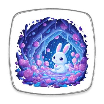 Moonlight Rabbit in the Rose Forest - Square fridge magnet - white - Front