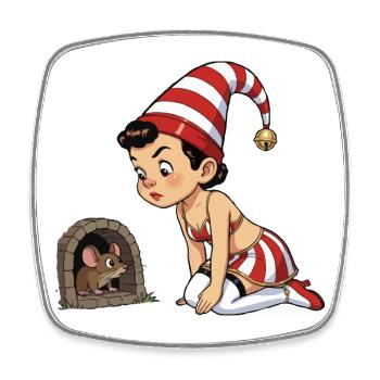 Leprechaun girl at mouse hole - Square fridge magnet - white - Front
