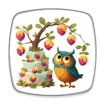 Hibou sur l’arbre gâteau aux fruits - Magnet carré - blanc - Devant
