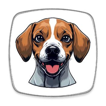 Beagle-Porträt: Fröhliches Hunde-Design - Viereckiger Kühlschrankmagnet - Weiß - Vorne