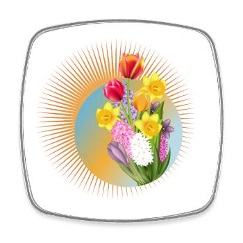 Radiant spring bouquet with tulips & daffodils - Square fridge magnet - white - Front