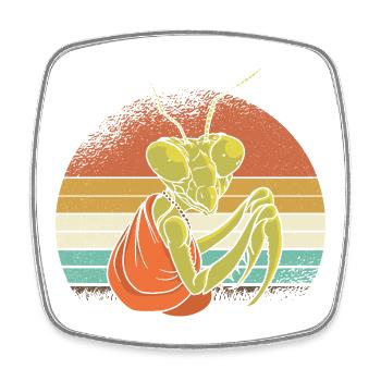 Mantis im Retro Sonnenuntergang - Viereckiger Kühlschrankmagnet - Weiß - Vorne